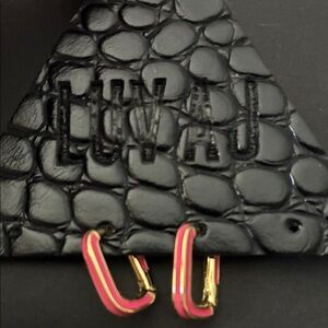 Luv Aj Pink Enamel Mini Hoop Earrings with Gold Hardware